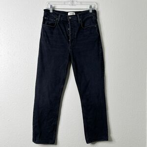 AGOLDE Riley Long Straight Jeans Black Button Fly Stretch Womens 27